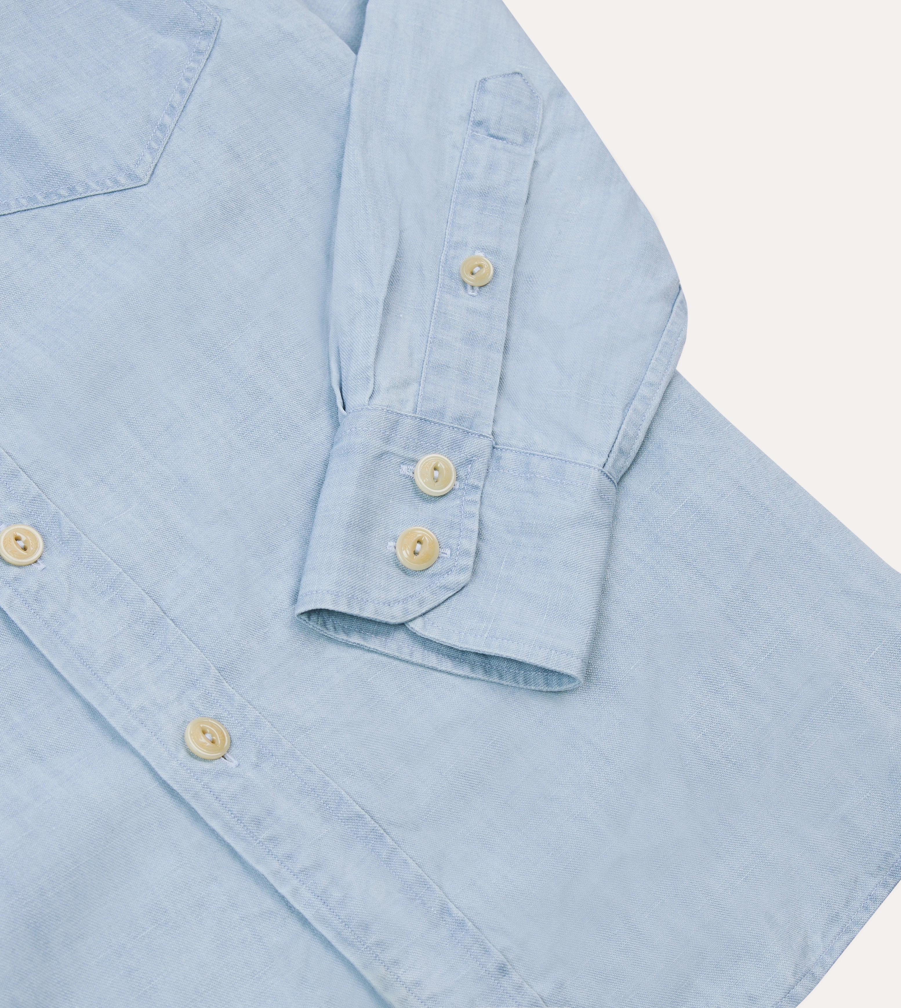 Bleach Wash Cotton-Linen Long Point Collar Work Shirt Layered Hemline Unisex style