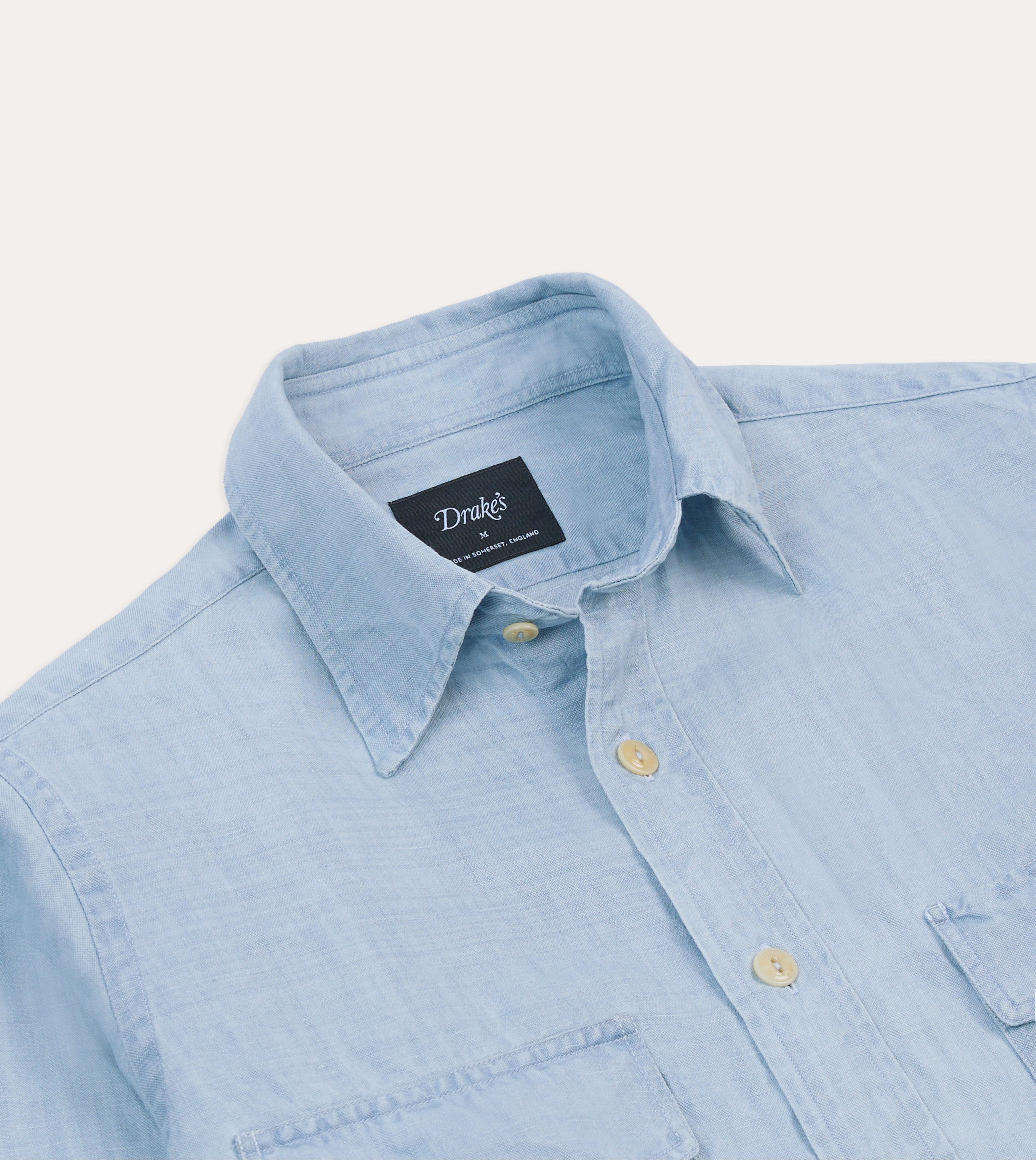 Casual Wear Bleach Wash Cotton-Linen Long Point Collar Work Shirt