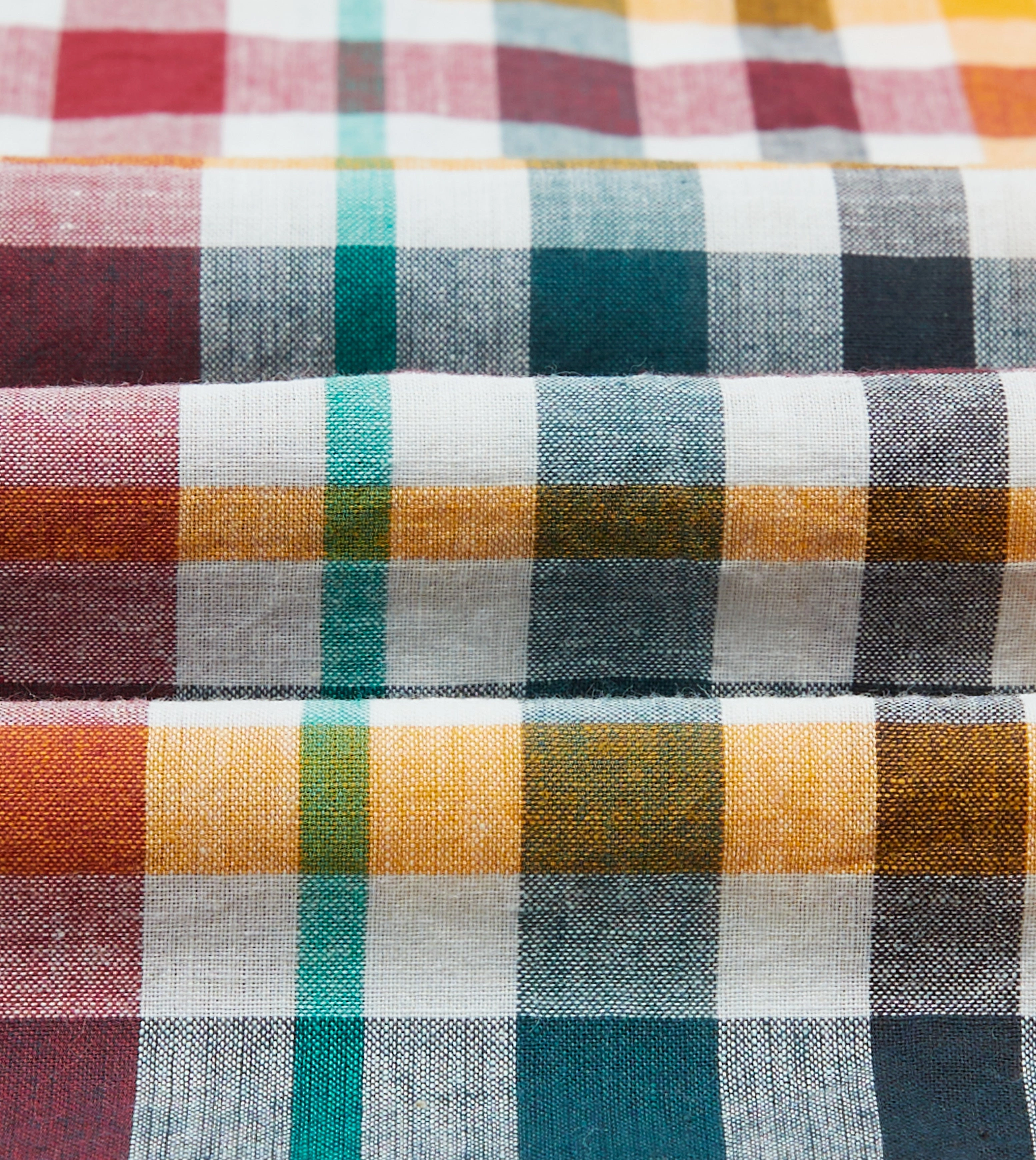 Mesh Insert Red, Blue and Green Madras Check Cotton Mandarin Collar Popover Shirt