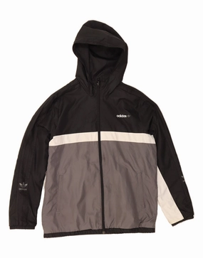 Essential Warmth ADIDAS Boys Hooded Reversible Jacket 13-14 Years Black Colourblock