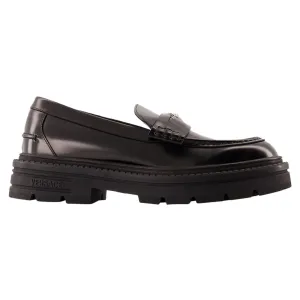 Korean Cool Casual Comfort Design Adriano Flat Shoes - Versace - Leather - Black