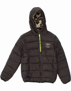 AERONAUTICA MILITARE Boys Hooded Reversible Padded Jacket 9-10 Years Black rural people clean design