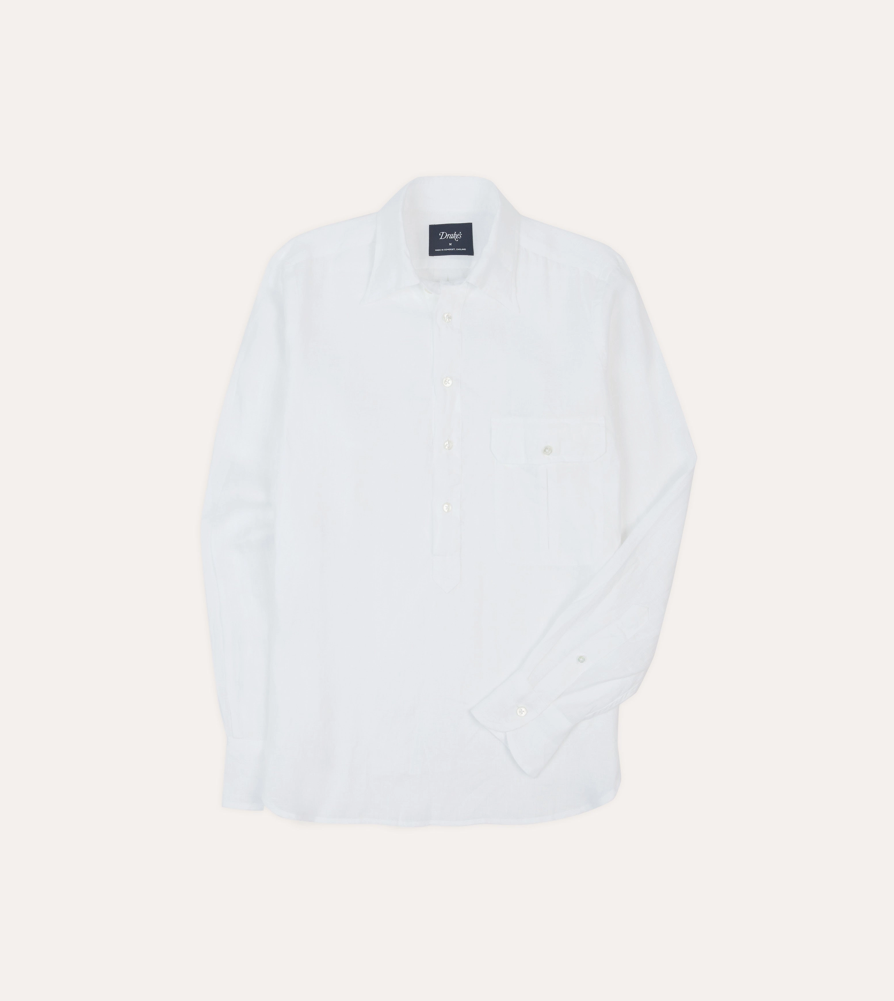 Polished Placket Geometric Shape White Linen Long Point Collar Popover Shirt