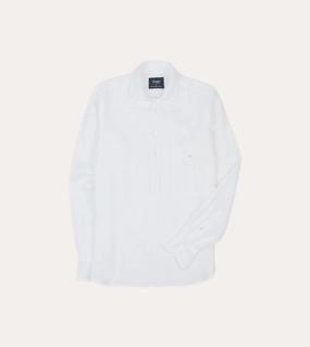 Polished Placket Geometric Shape White Linen Long Point Collar Popover Shirt