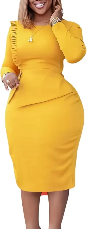 African Dresses for Women Summer Elegant Long Sleeve O-Neck Evening Party High Waist Office Bodycon Dress
