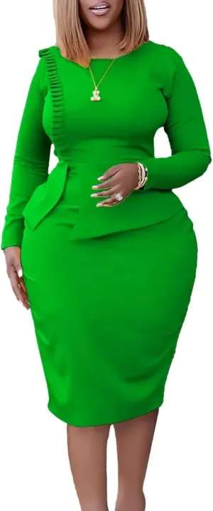 African Dresses for Women Summer Elegant Long Sleeve O-Neck Evening Party High Waist Office Bodycon Dress