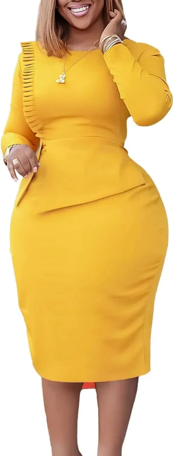 African Dresses for Women Summer Elegant Long Sleeve O-Neck Evening Party High Waist Office Bodycon Dress