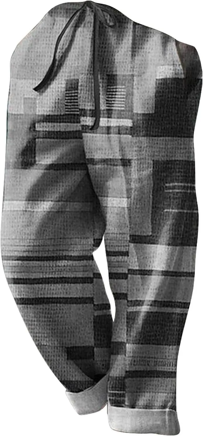 aihihe Men's Summer Linen Pants Elastic Waist Lightweight Casual Pants Loose Fit Pocketed Beach Trousers Big and Tall Slacks