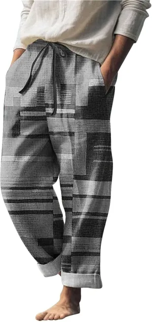 aihihe Men's Summer Linen Pants Elastic Waist Lightweight Casual Pants Loose Fit Pocketed Beach Trousers Big and Tall Slacks