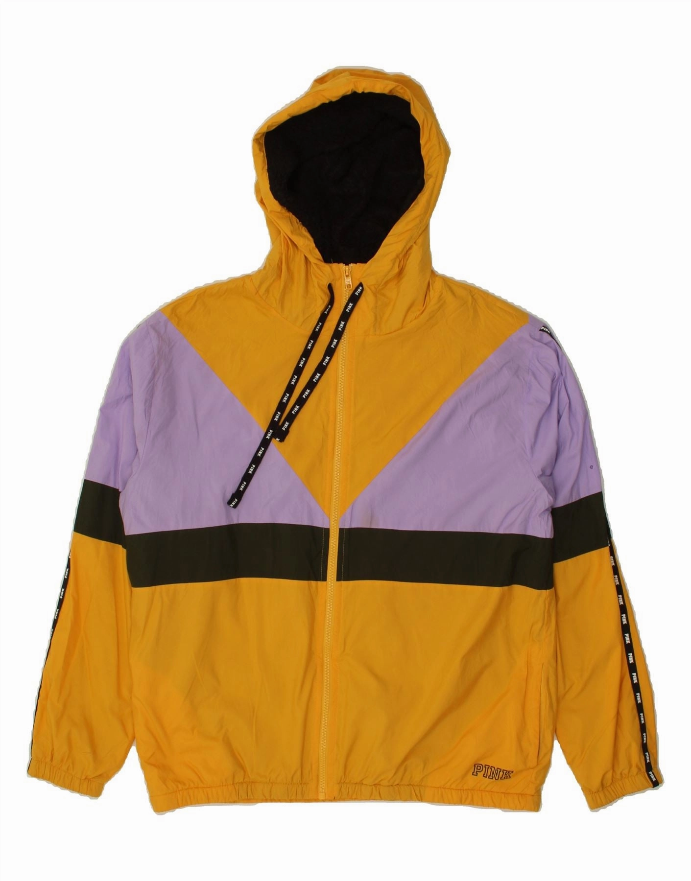 PINK Boys Hooded Bomber Jacket 14-15 Years XS Yellow Colourblock Polyester Minimal Gear