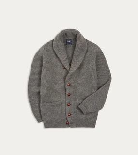 Grey Lambswool Shawl Collar Cardigan Soft Microfiber Surface