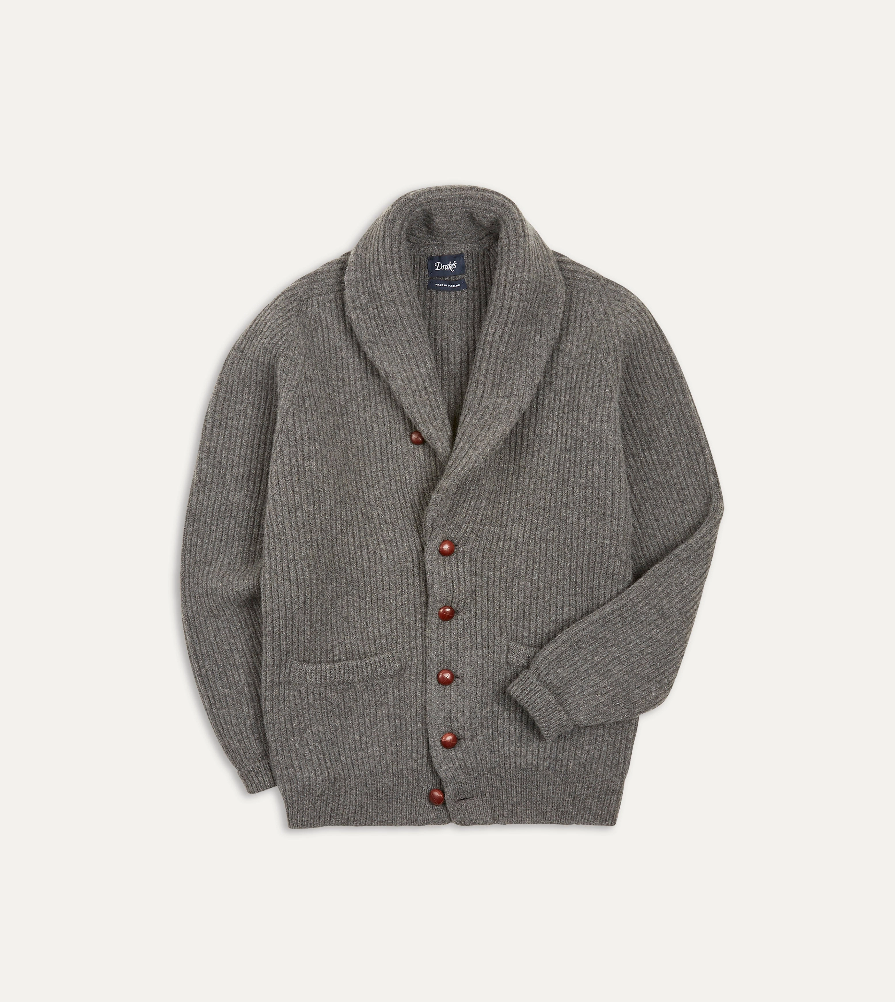 Grey Lambswool Shawl Collar Cardigan Soft Microfiber Surface