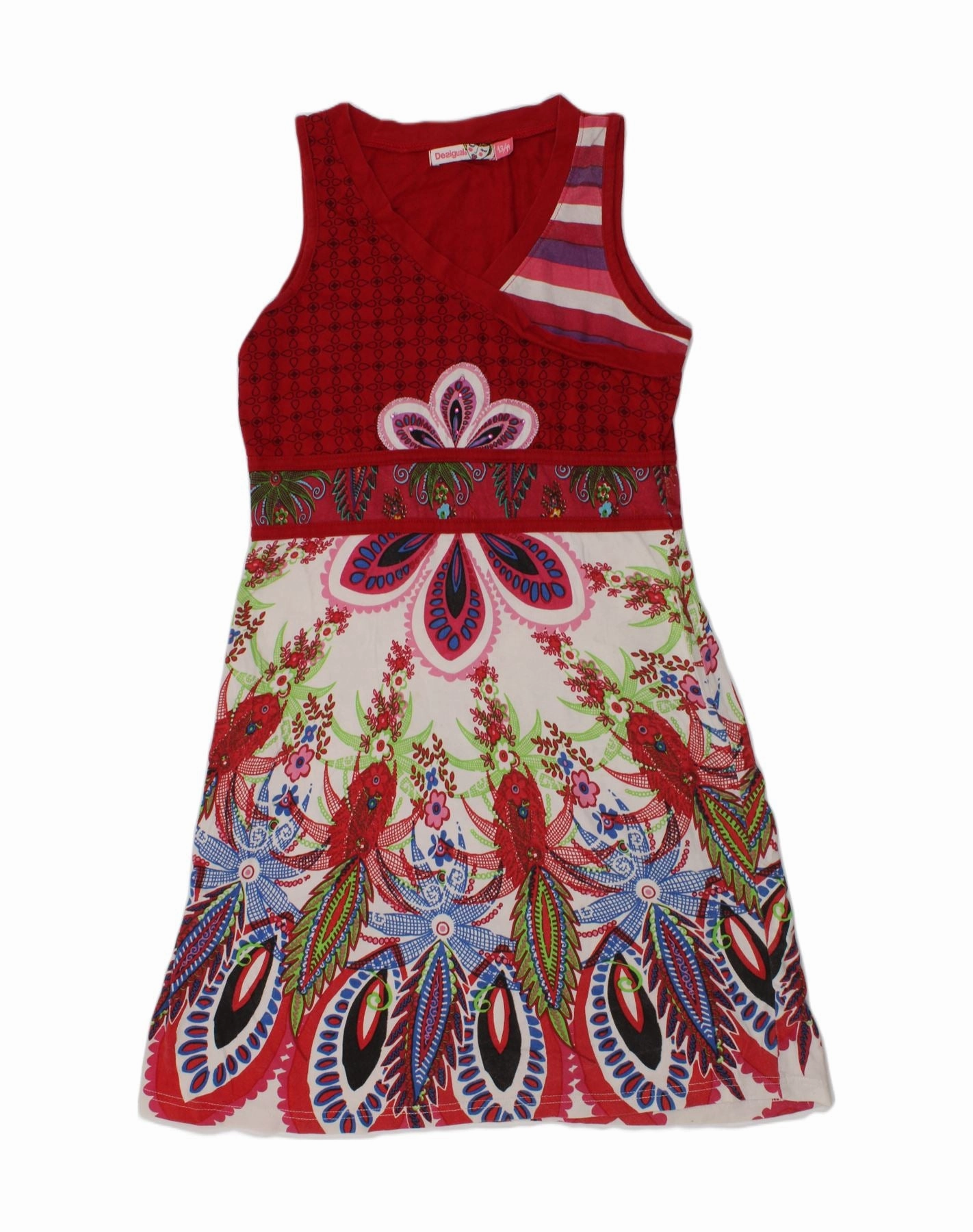 Happy Fit DESIGUAL Girls A-Line Dress 13-14 Years Red Floral Cotton