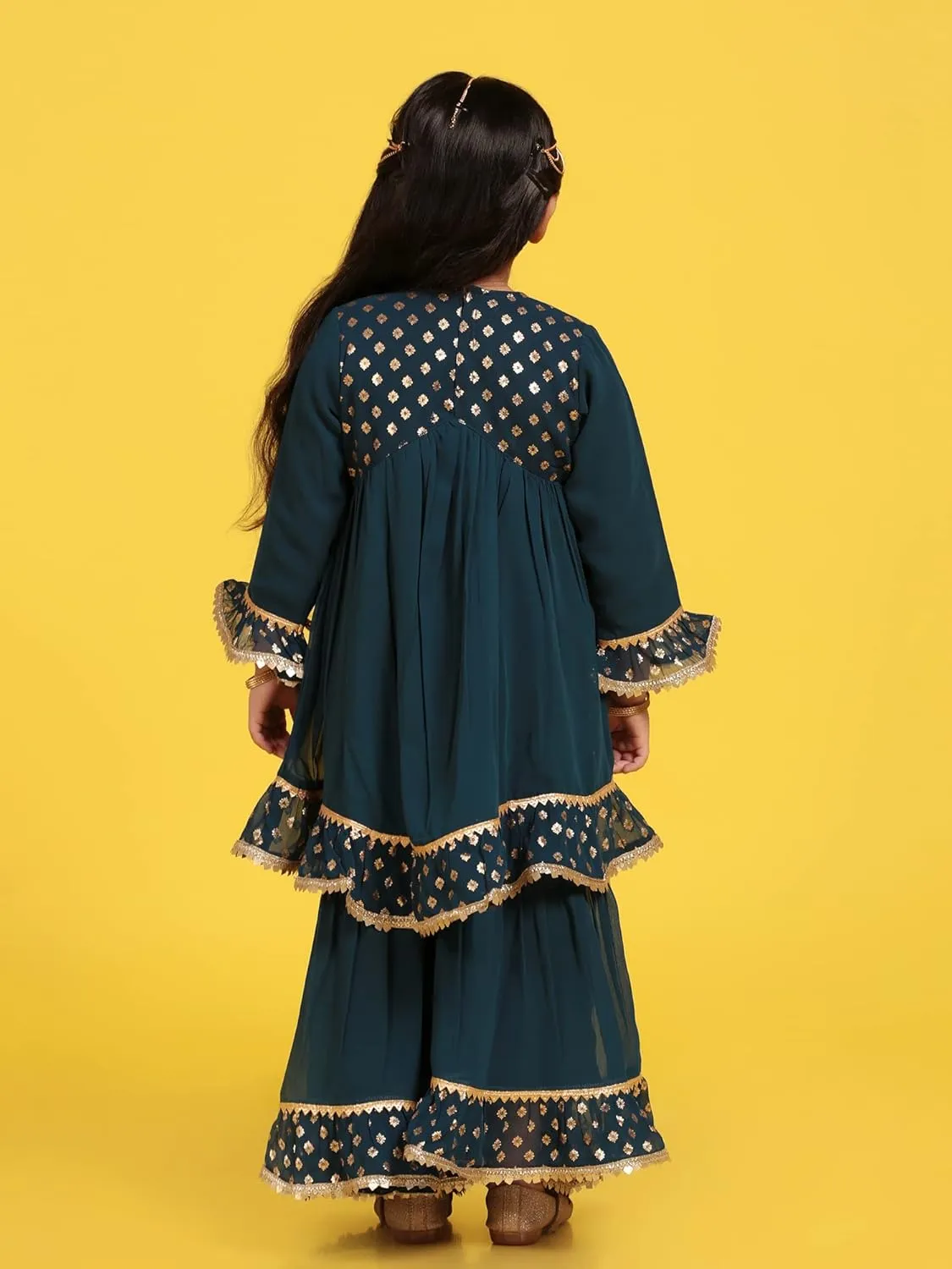 AJ DEZINES Kids Georgette Anarkali Kurta Sharara Set for Girls - Indian Ethnic Party Wear |Printed Pattern