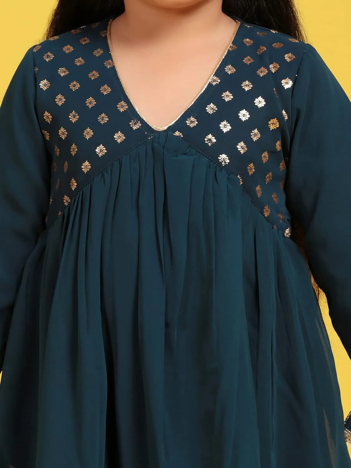 AJ DEZINES Kids Georgette Anarkali Kurta Sharara Set for Girls - Indian Ethnic Party Wear |Printed Pattern