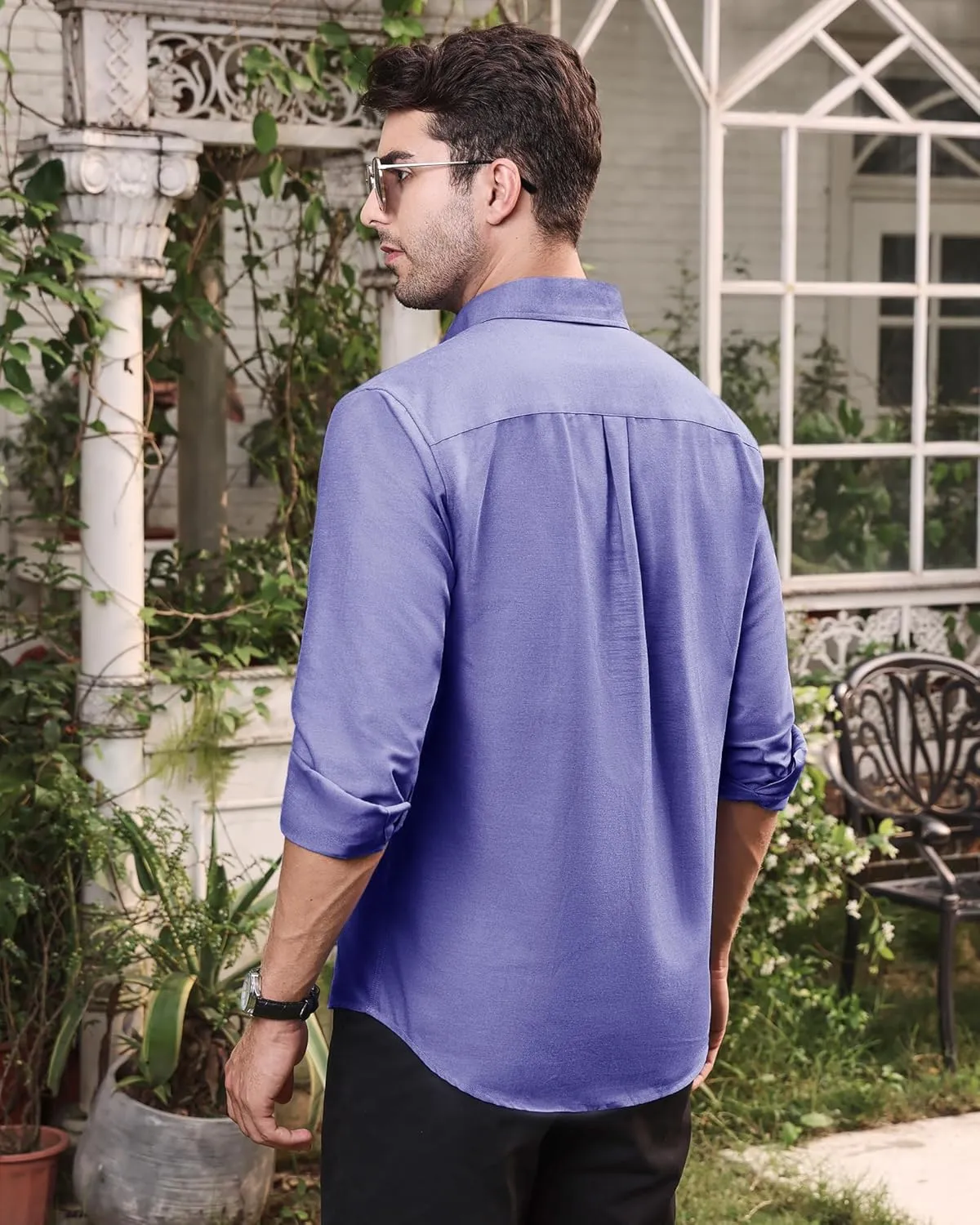 Alimens & Gentle Mens Solid Oxford Shirt Long Sleeve Dress Shirt Work Casual Button Down Shirts with Pocket
