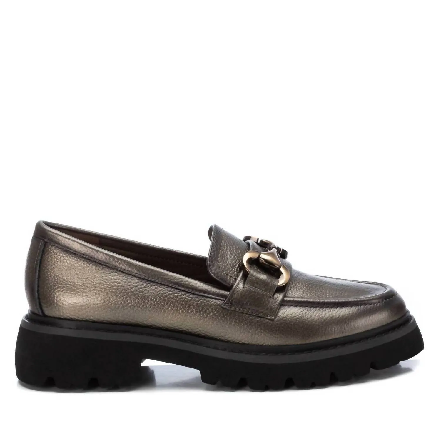 Women's Leather Loafer Moccasins In Silver Kind Feel