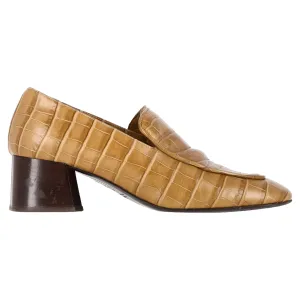 Tot??me Crocodile-Embossed Loafer Pumps in Brown Cowhide Leather Cloud Breeze Comfortable Office Wear