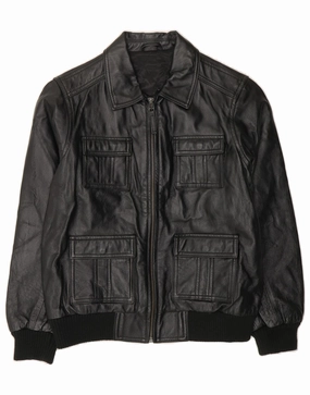 Clean Cut MARKS & SPENCER Boys Leather Jacket 11-12 Years Black Leather