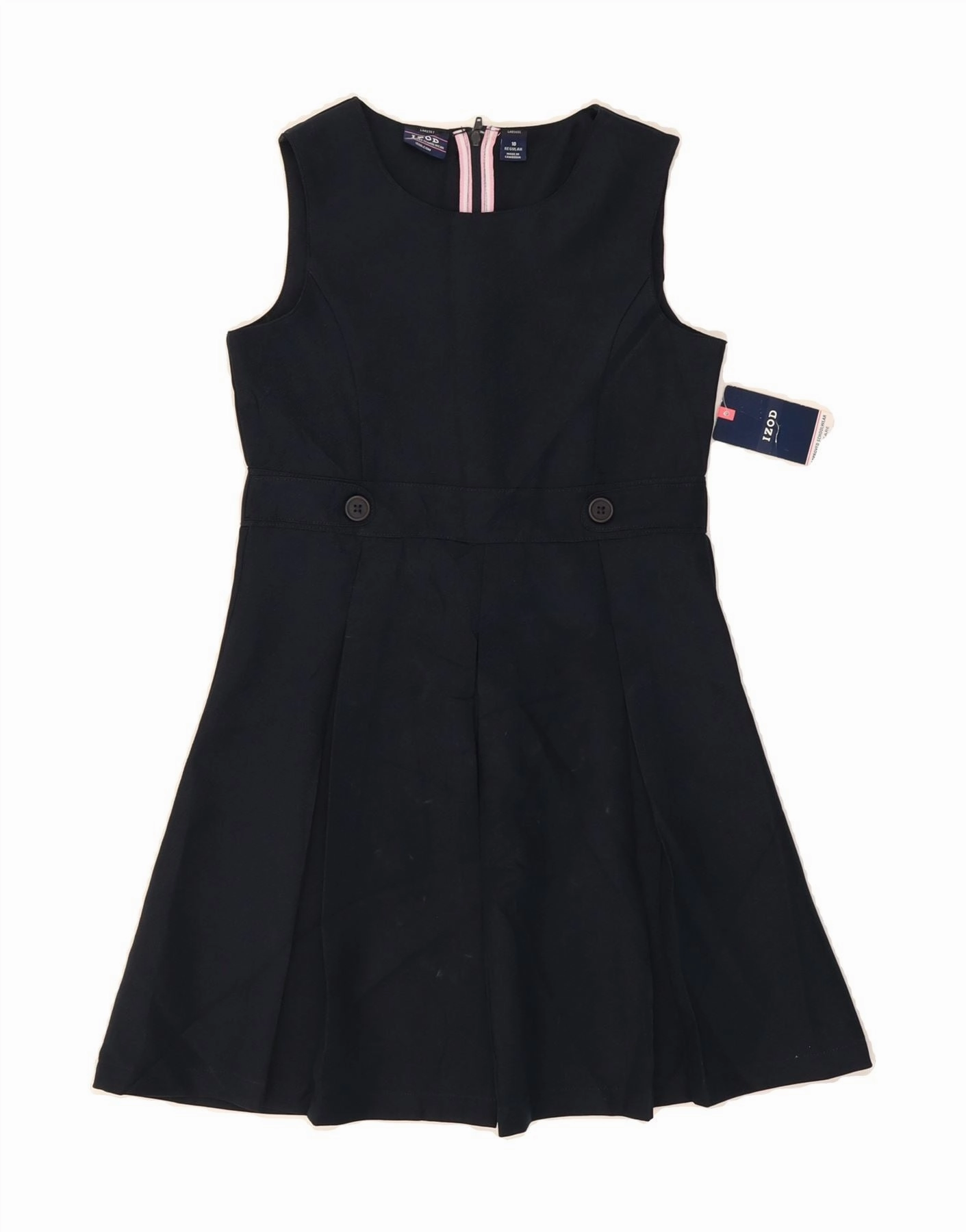 IZOD Girls Sleeveless A-Line Dress 9-10 Years Navy Blue Polyester Smile Feel