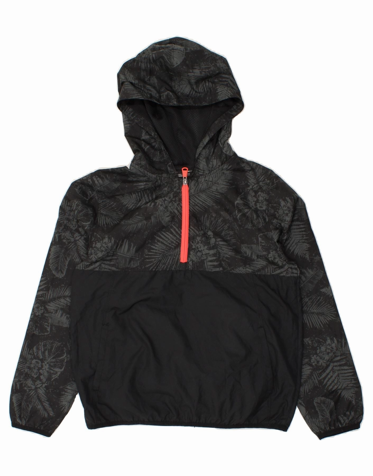 UNDER ARMOUR Boys Hooded Anorak Jacket 9-10 Years Medium Black Floral men Storm Gear