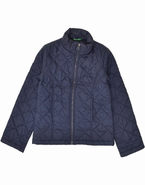 BENETTON Boys Quilted Jacket 7-8 Years Medium Navy Blue Polyester Classic Comfort Smart Look