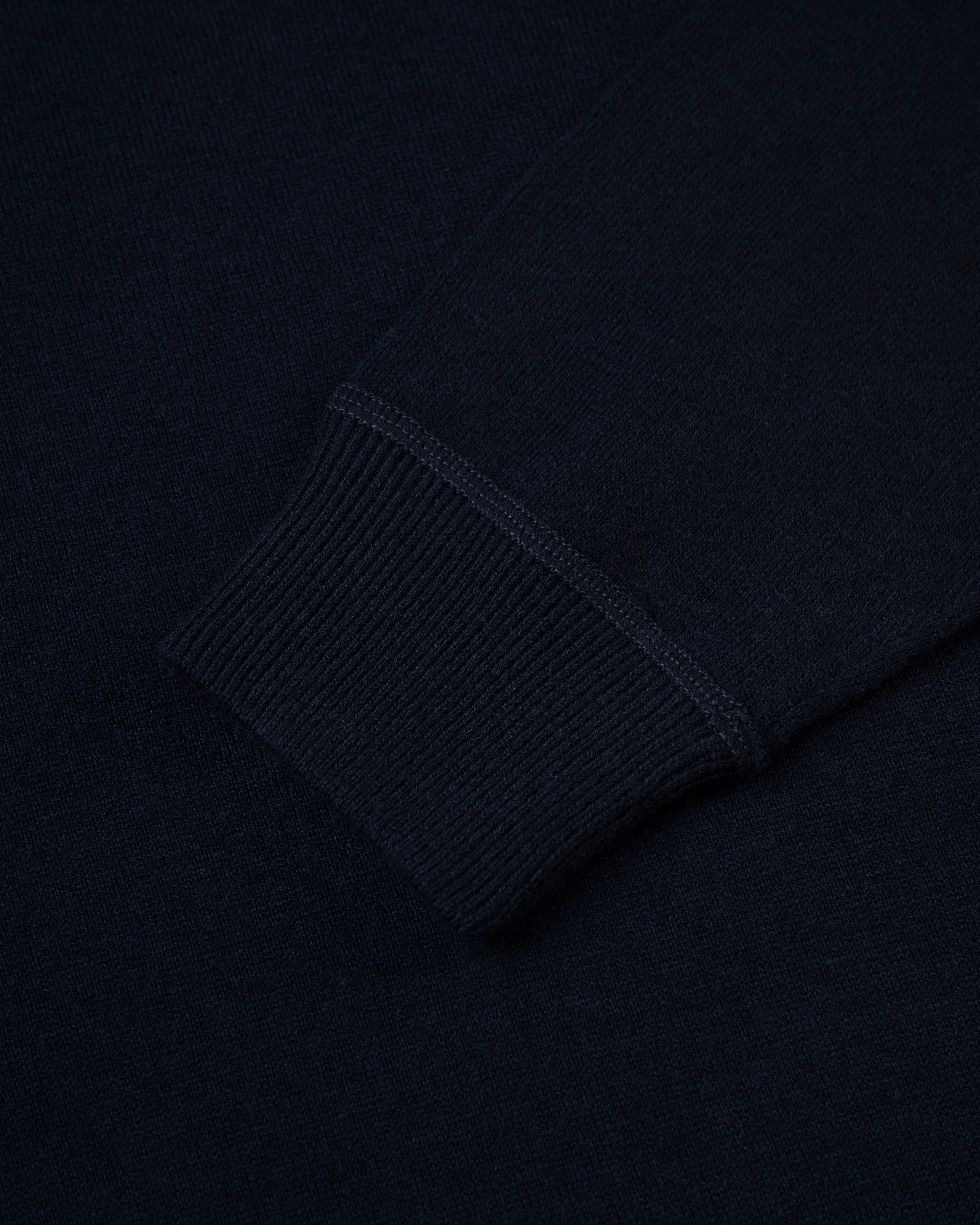 Knit Design Navy Cotton/Wool Crewneck Sweatshirt - Trim Fit