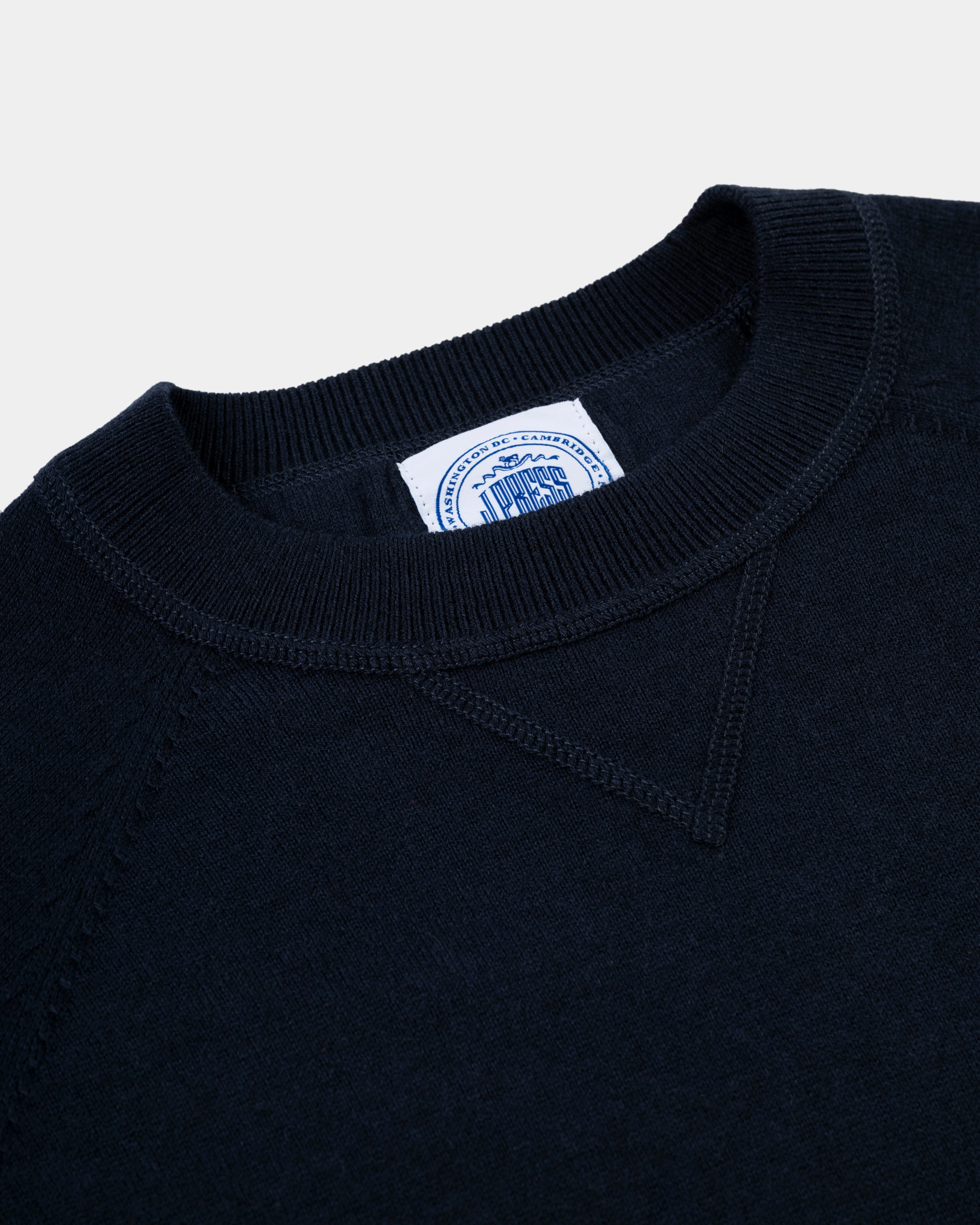 Navy Cotton/Wool Crewneck Sweatshirt - Trim Fit Comfy Essentials Elegant Knit
