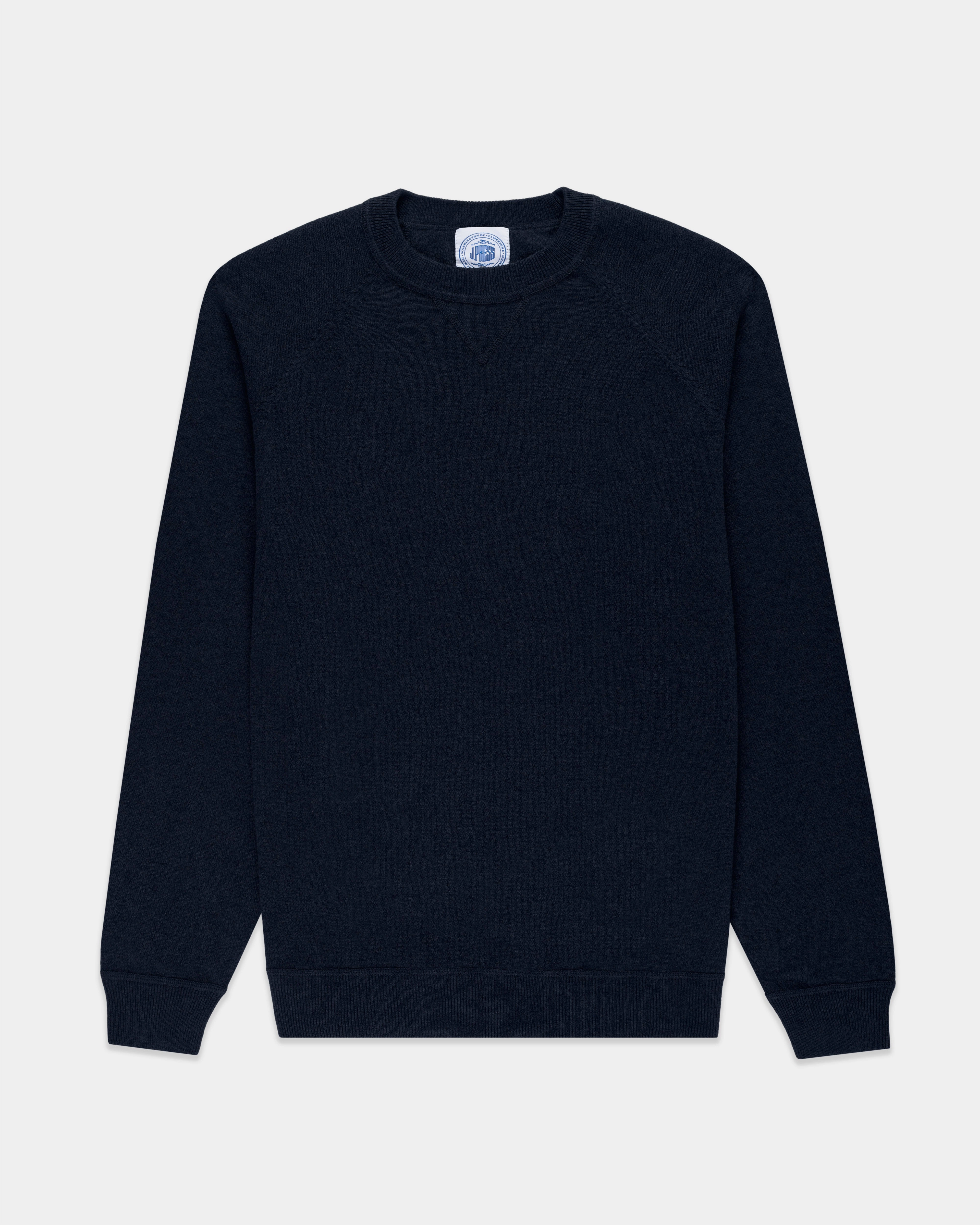 Navy Cotton/Wool Crewneck Sweatshirt - Trim Fit Winter Fashion Minimalist Look