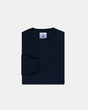 Cozy Knit Touch Navy Cotton/Wool Crewneck Sweatshirt - Trim Fit