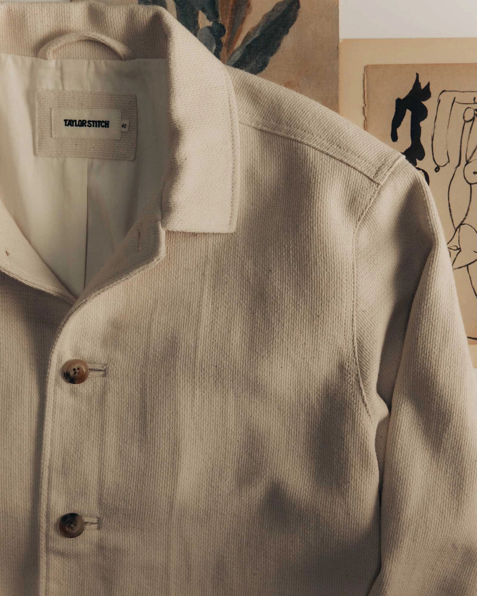 The Crew Jacket in Seeded Natural Sashiko Work Layer