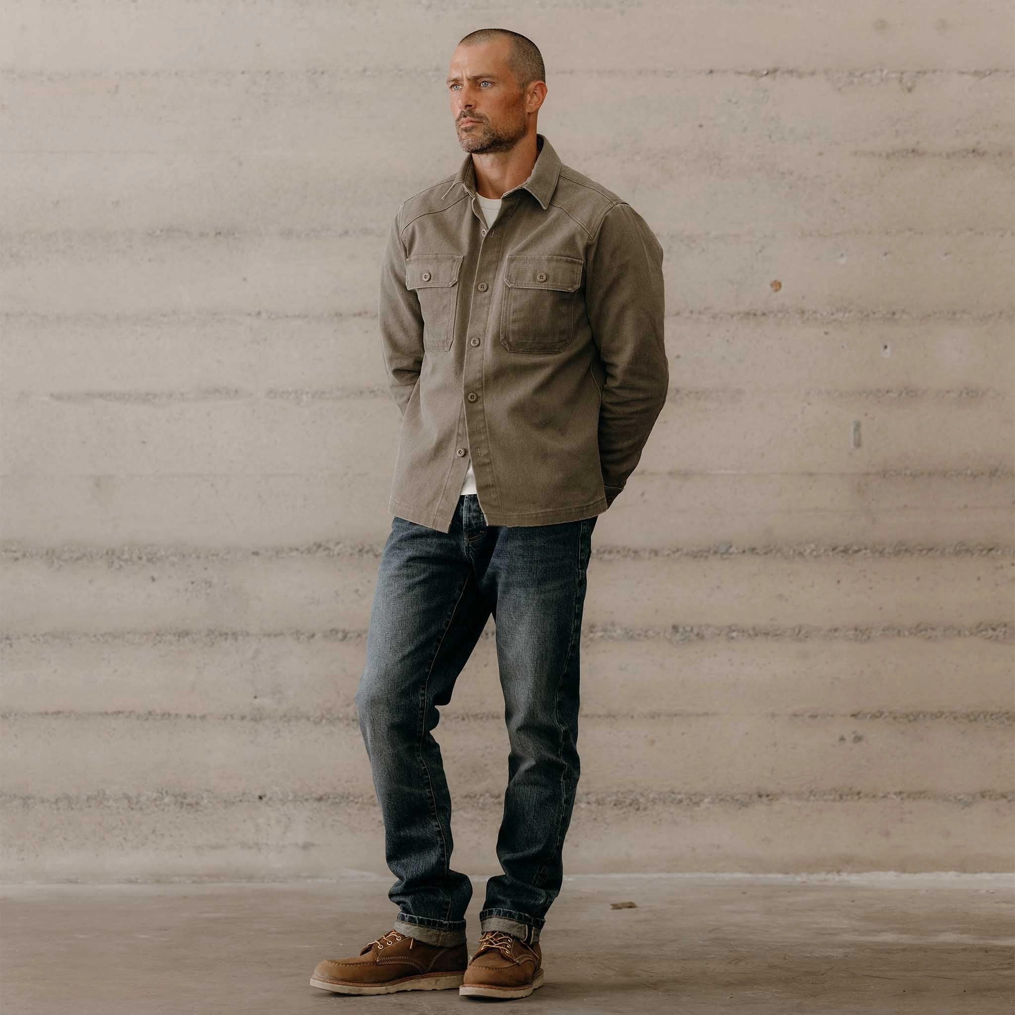 High Street Fashion The Shop Shirt in Stone Chipped Canvas