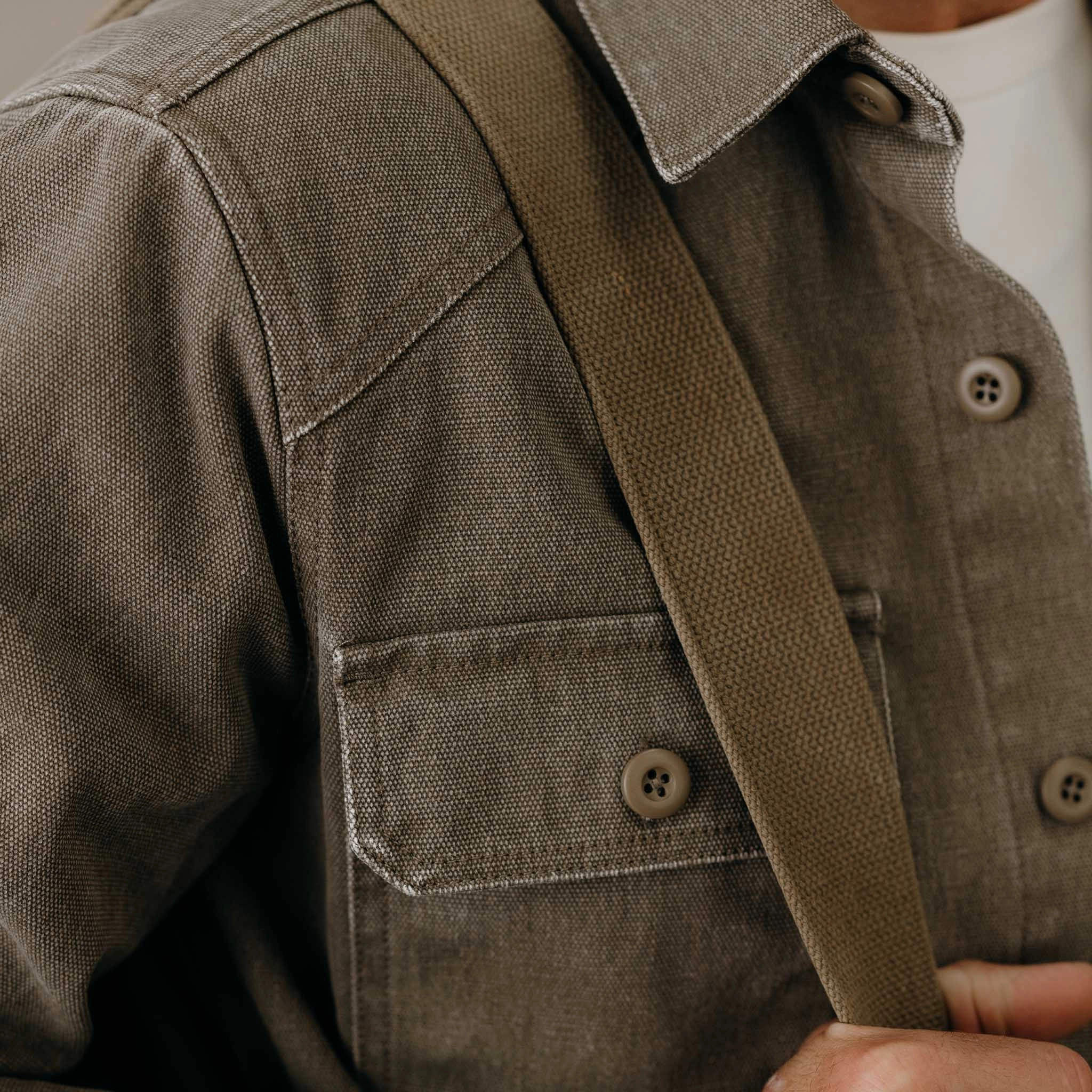 The Shop Shirt in Stone Chipped Canvas Tailored Style