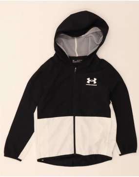 UNDER ARMOUR Boys Hooded Rain Jacket 6-7 Years XS Black Colourblock Share Water Resistant Shell