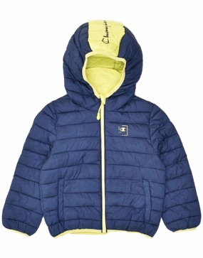 CHAMPION Boys Graphic Hooded Padded Jacket 3-4 Years 2XS Navy Blue Midweight Piece Moisture wicking