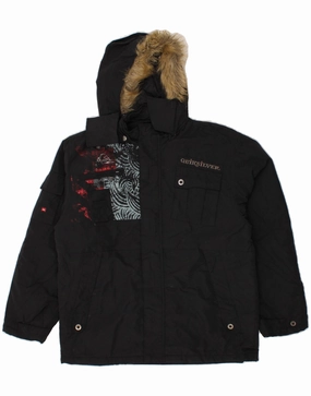QUIKSILVER Boys Graphic Hooded Windbreaker Jacket 15-16 Years Black Snow Gear