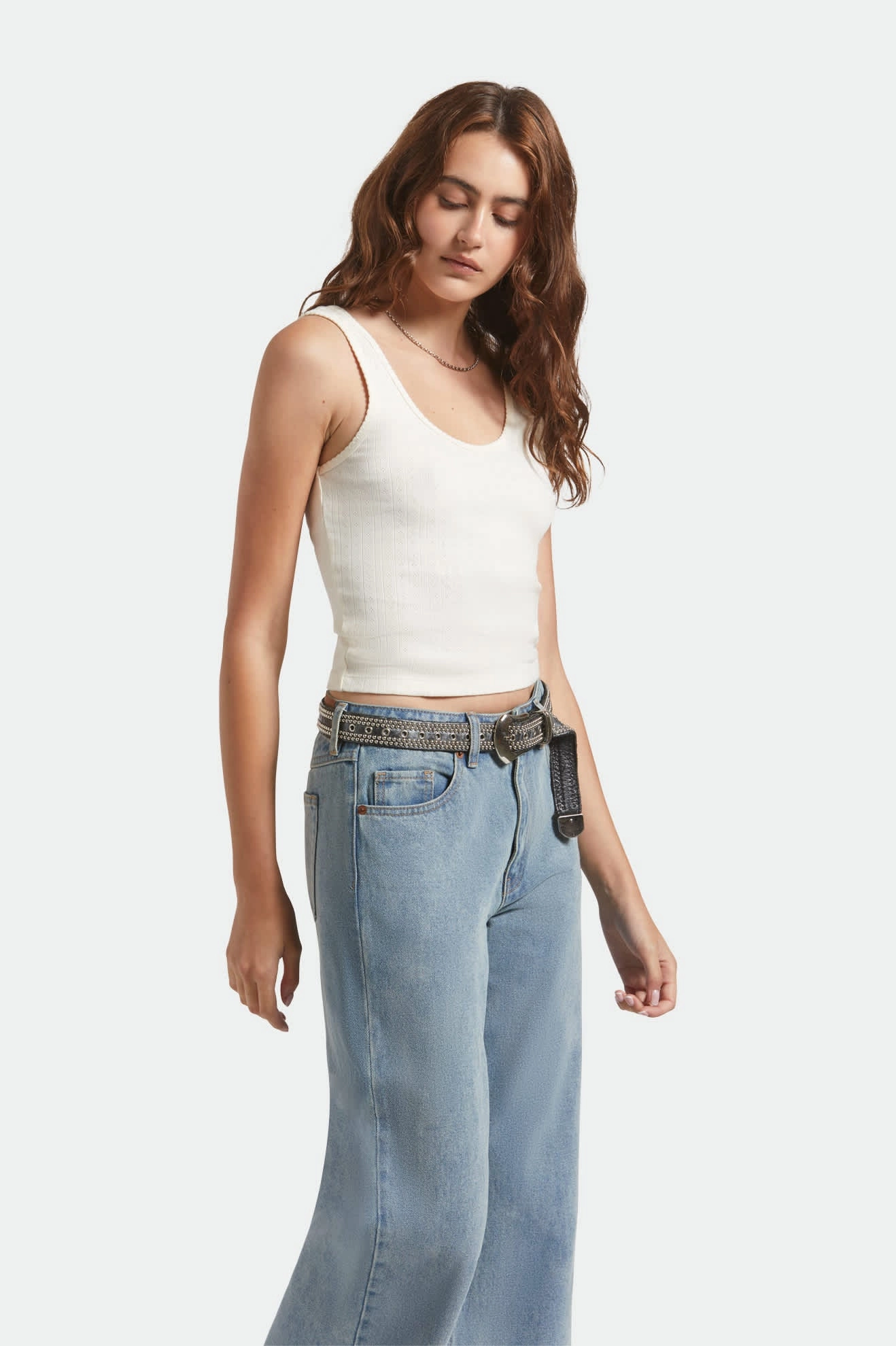 Lightweight Look Pointelle Slim Fit Tank - Off White