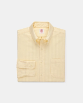 Made-in-USA Yellow University Stripe Oxford Dress Shirt - Classic Fit Flexible Knit