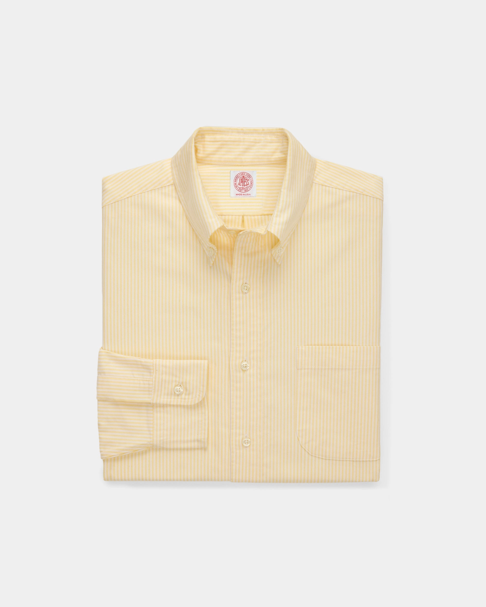 Made-in-USA Yellow University Stripe Oxford Dress Shirt - Classic Fit Flexible Knit