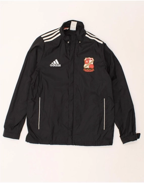 ADIDAS Boys Graphic Rain Jacket 13-14 Years Black Nylon Side Pockets Blueprint