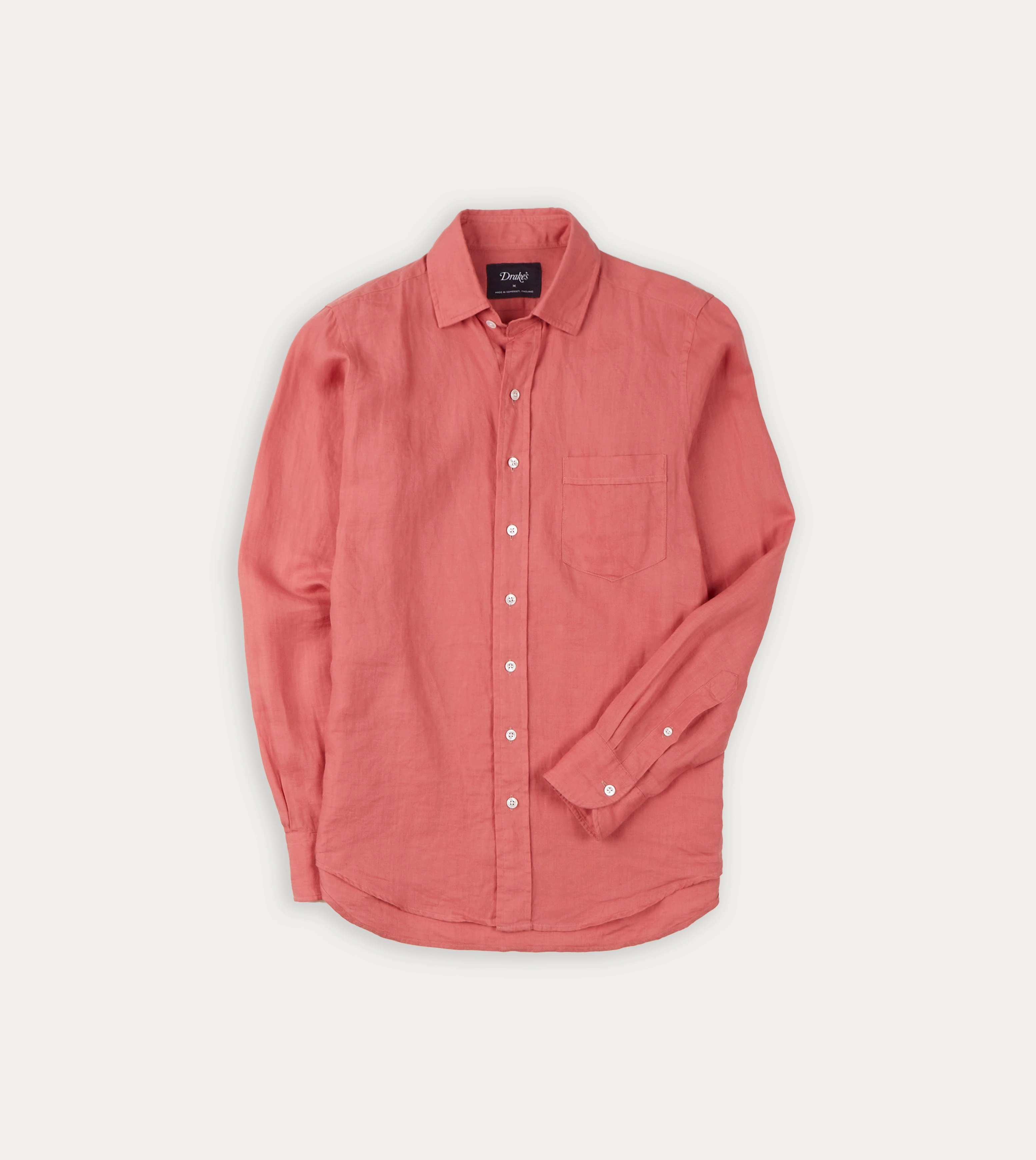 Pink Linen Spread Collar Shirt Eco Friendly Material V-Neck
