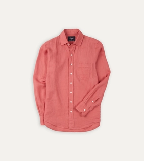 Pink Linen Spread Collar Shirt Eco Friendly Material V-Neck