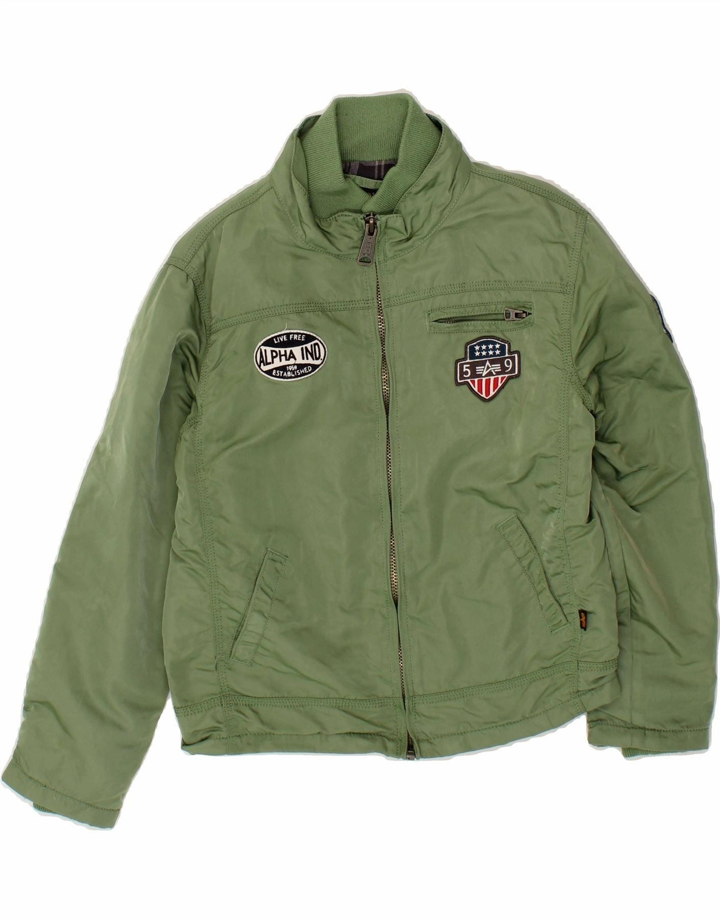 long sleeved water - resistant ALPHA INDUSTRIES Boys Bomber Jacket 11-12 Years Green Nylon