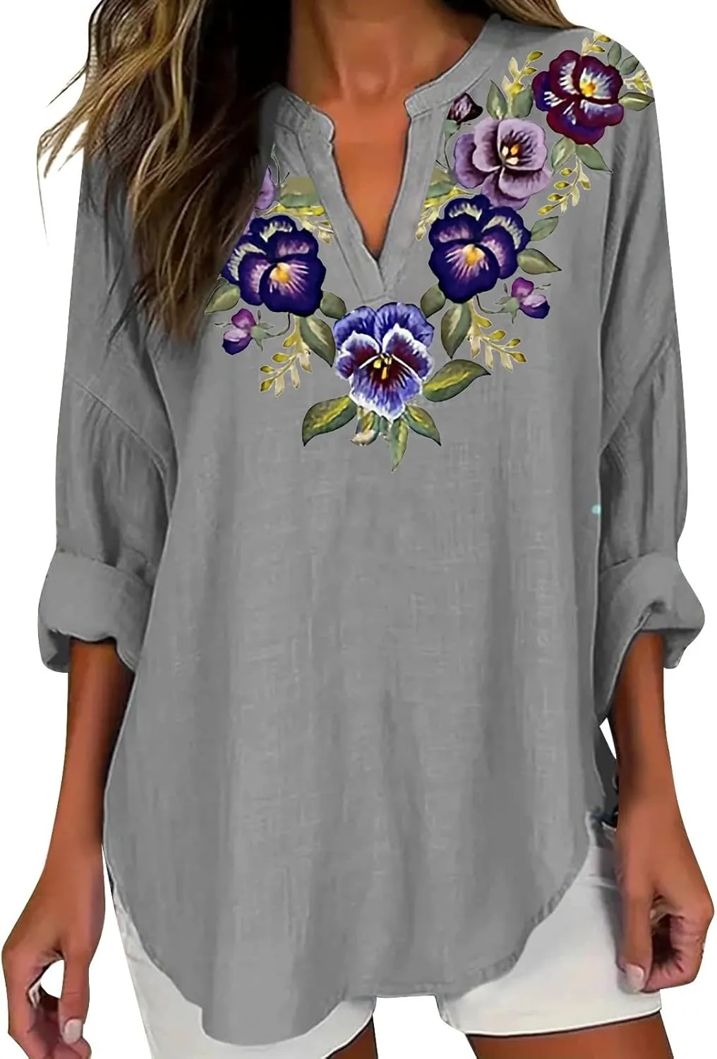 Alzheimers Awareness Shirts Daughter Floral Leaves Printed Long Sleeve Top Summer Cotton Linen Tees Shirts Blouses