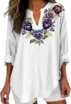 Alzheimers Awareness Shirts Daughter Floral Leaves Printed Long Sleeve Top Summer Cotton Linen Tees Shirts Blouses