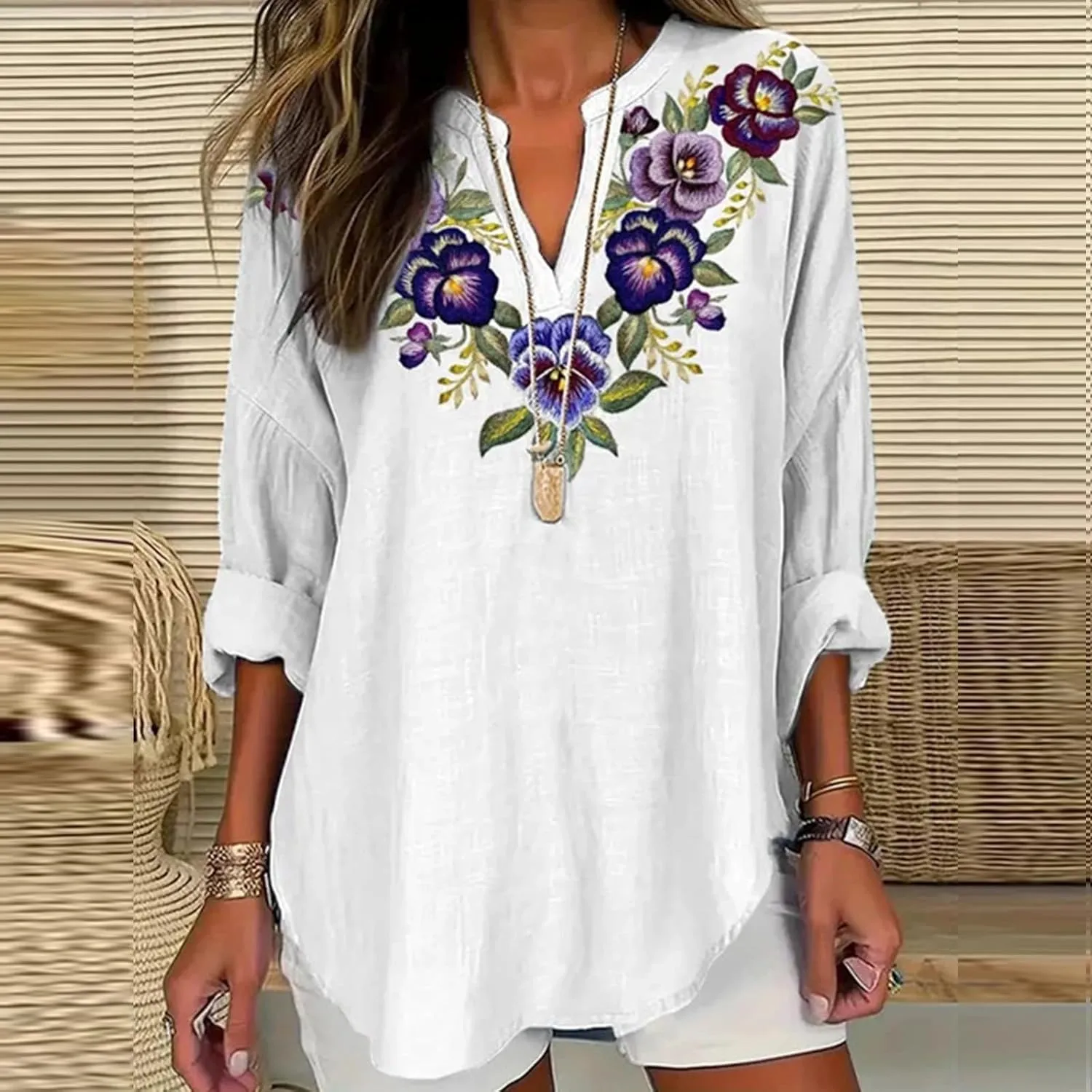 Alzheimers Awareness Shirts Daughter Floral Leaves Printed Long Sleeve Top Summer Cotton Linen Tees Shirts Blouses