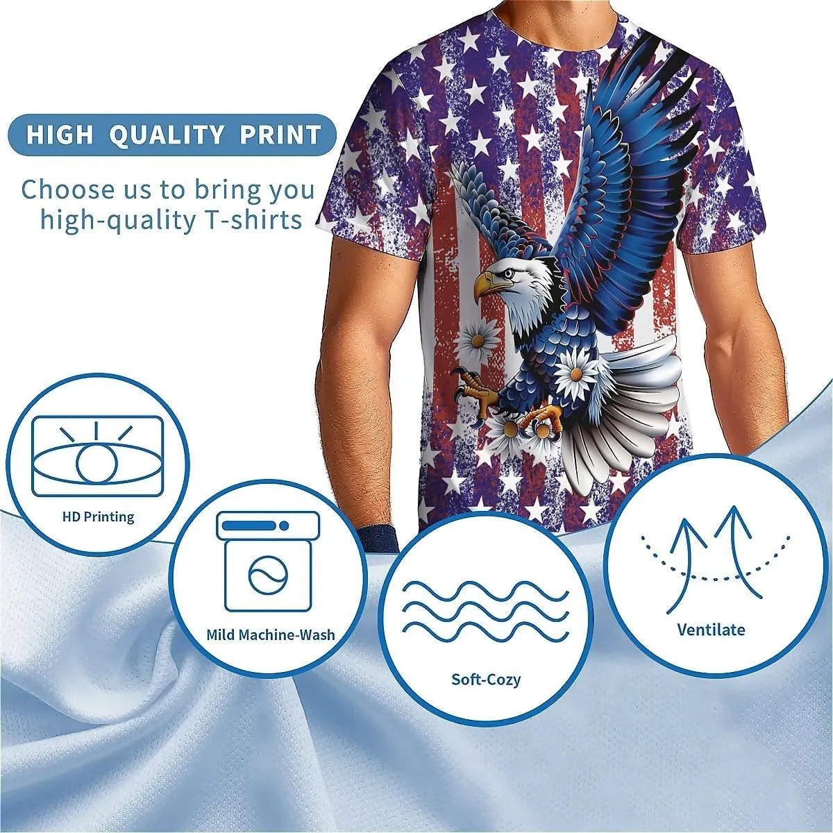 American Flag Eagle T-Shirts for Men Women 3D Printed T-Shirts Short Sleeve Graphic Tees Shirt