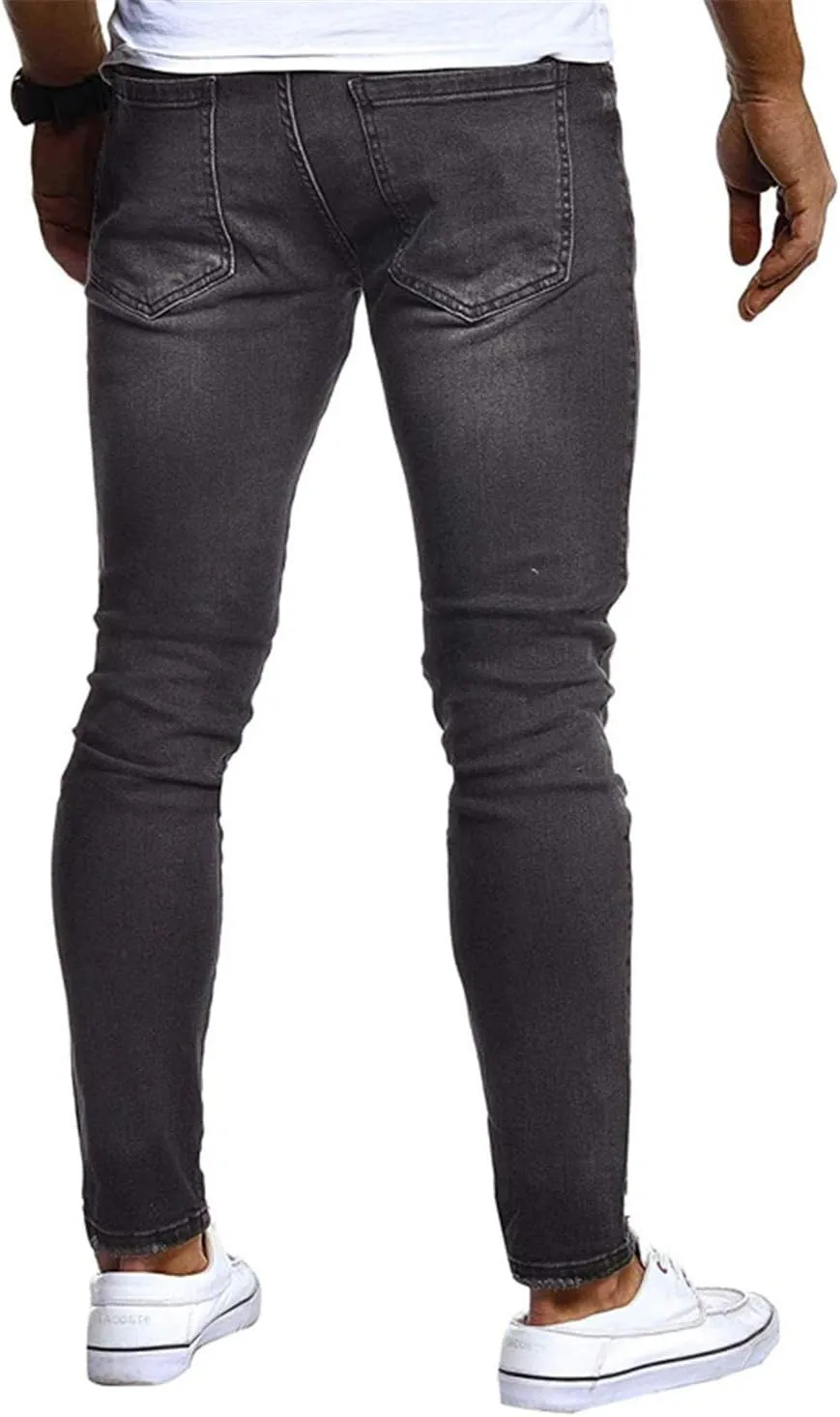 Andongnywell Skinny Jeans for Men Ripped Destroyed Slim Fit Jean Knee Holes Stretchy Denim Pants Zipper Jeans with Holes