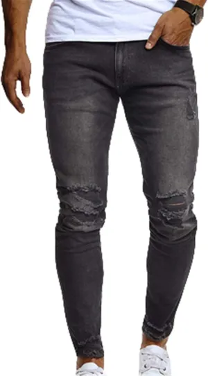 Andongnywell Skinny Jeans for Men Ripped Destroyed Slim Fit Jean Knee Holes Stretchy Denim Pants Zipper Jeans with Holes