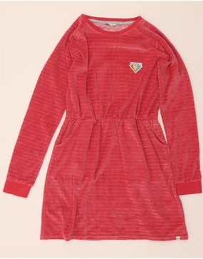 ANIMAL Girls Long Sleeve Jumper Dress 13-14 Years Pink Pinstripe Cotton Convertible-Style
